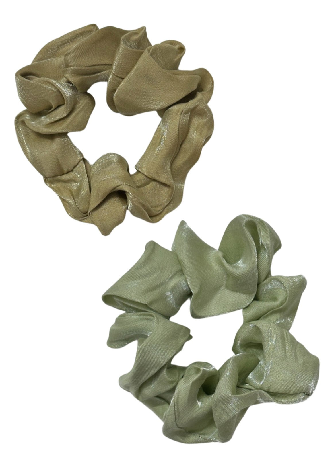 CHIFFON SCRUNCHIES SET IN OLIVE AND SAGE